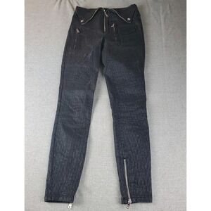 RtA Diavolina Fold Over Pants Womens Size 25 Black Pinstripe Jeans Denim Zip